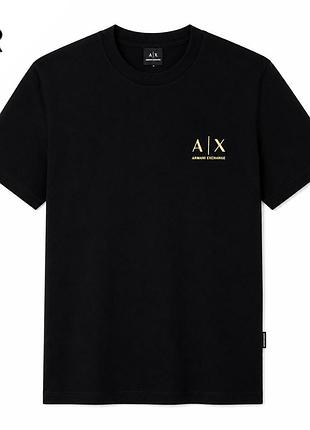 Мужская футболка armani exchange a| x черная с логотипом, короткий рукав, круглый вырез, casual стиль