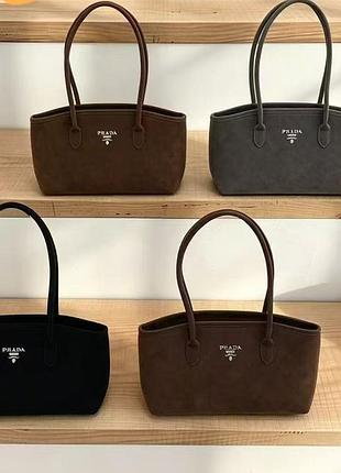 Стильная женская сумка-тоут prada в 4х цветах, сумка прада замшевая