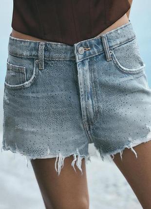 Шорти жіночі з висотою талією зара zara 38 curved denim trf