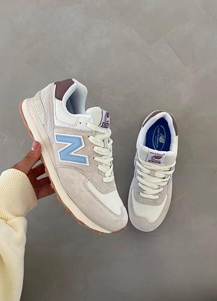Женские бежевые кроссовки new balance 574 beige blue brown х нью беланс 37