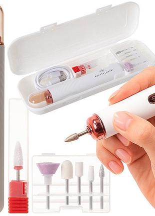 Фрезер для маникюра и педикюра beautylushh беспроводной с набором из 6 фрез для домашнего использования