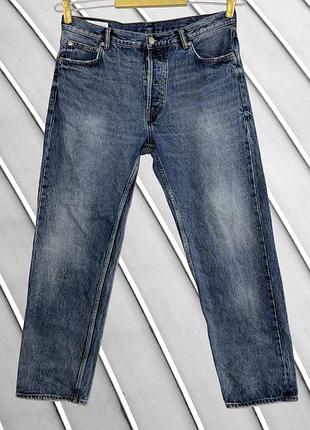 Мужские голубые джинсы zara w34 l32 l xl 50 52 оригинал зара классические прямые джинсы с потертостями на пуговицах 52