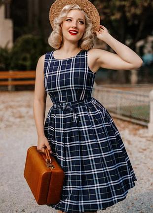 Синее платье в клетку в стиле 50-х dolly and dotty m- l