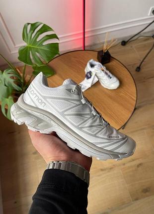 Белые кроссовки унисекс salomon xt 6 adv white lunar rock х саломон 40