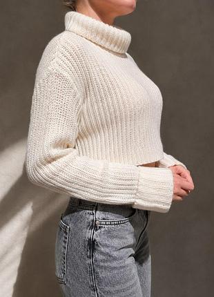 Кроп светр жіночий в'язаний в рубчик h&m s білий