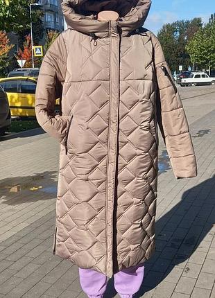 Довге жіноче пальто зимове стьобане 54-64