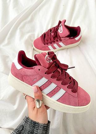 Стильні жіночі кросівки adidas campus 00s pink bordo white темно-рожеві з бордовим