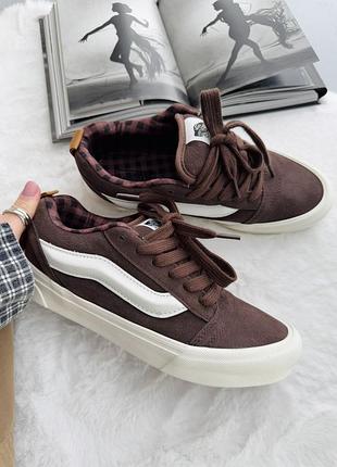 Бежевые кеды унисекс vans knu skool brown white х ванс 45