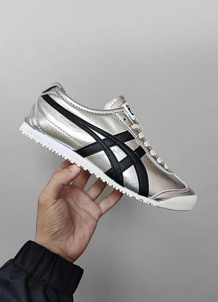 Серебристые кроссовки унисекс asics onitsuka tiger mexico 66’s silver black х асикс 40