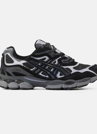 Чорні чоловічі кросівки asics nyc gore-tex black silver winter termo х асікс 40