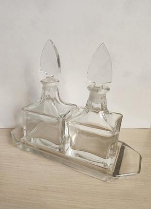 Вінтажний чеський набір із богемського скла (bohemia glass) для олії та оцету (або парфумів),