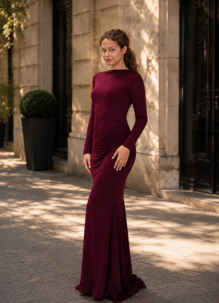 🍷 бордовое длинное платье mbrand, размер s