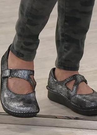 Alegria metallic  - крутые кожаные, ортопедические туфли, мокасины  р. 41-27см на широкую