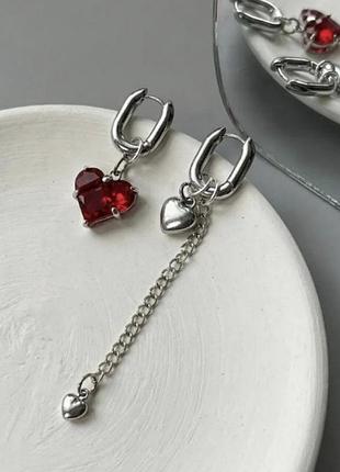 Сережки кільця з сердечками, сережки сердечки, сережки з підвісками з серцями, сережки ланцюжки, сережки з ланцюжками, сережки трансформери