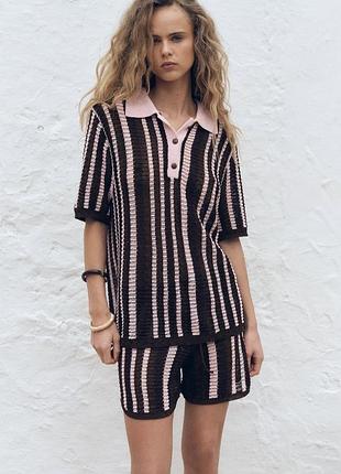 Zara зара топ поло з ажурної пряжі 3920/243