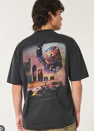 Футболка hollister black boxy heavyweight oracle red bull racing graphic tee