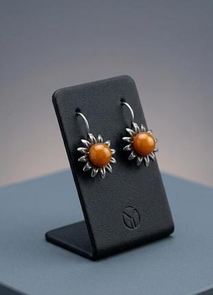 Серьги серебро 925 королевский янтарь
