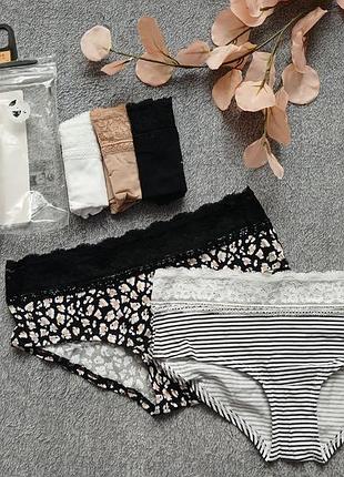Набір жіночих трусиків-шортиків marks & spencer з мереживом (5 шт.), р. uk 10 / eur 38 (cotton lycra)