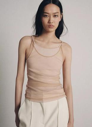 Бежевий подвійний двошаровий топ-хальтер від zara / бежевый двухслойный топ майка