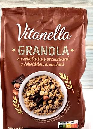 Гранола мюслі з шоколадом та горіхами vitanella granola 350г польща