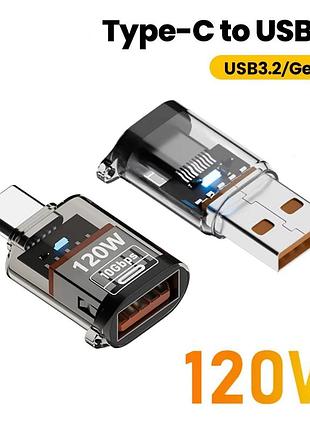 Перехідник otg usb-type-c 120w 10gbps, для macbook, huawei, xiaomi, honor, samsung | юсб адаптер переходник отг usb-a