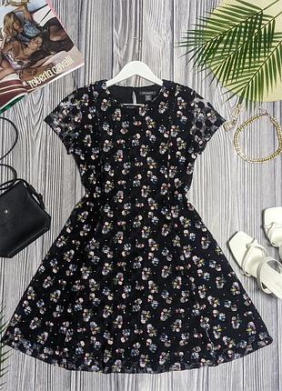 Черное кружевное платье в цветочный принт primark #j