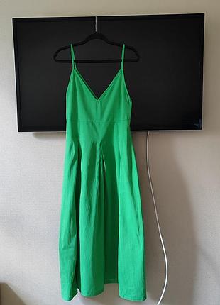 Зеленый натуральный сарафан zara