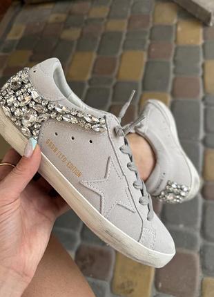 Кеди кросівки superstar жіночі ggdb golden goos голден гус сірі з камнями  шкіряні 39  s