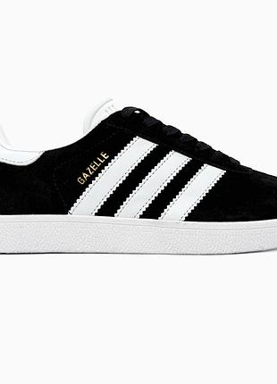 Кроссовки мужские, кроссовки женские, 1в1 люкс качество, кожа, adidas gazelle black/white, sky-adi-0295