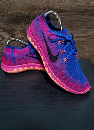 Оригинальные беговые кроссовки nike free 3.0 flyknit в ярком сине-розовом цвете