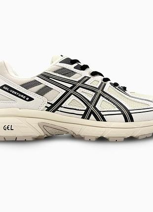 Кроссовки мужские, кроссовки женские, 1в1 люкс качество, кожа, asics gel-venture 6 beige/black, sky-asc-0172