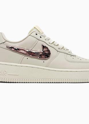 Кросівки чоловічі, кросівки жіночі, 1в1 люкс якість, шкіра, nike air force 1 '07 lx molten metal swoosh rose gold, sky-nik-0718