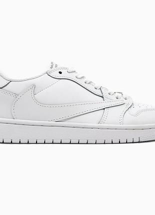 Кросівки чоловічі, кросівки жіночі, 1в1 люкс якість, шкіра, nike air jordan 1 low travis scott white party, sky-nik-0802