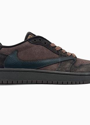 Кросівки чоловічі, кросівки жіночі, 1в1 люкс якість, шкіра, nike air jordan 1 low x travis scott velvet brown, sky-nik-0725
