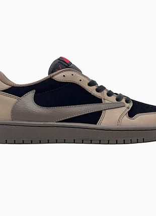 Кросівки чоловічі, кросівки жіночі, 1в1 люкс якість, шкіра, nike air jordan 1 low x travis scott brown/black, sky-nik-0676