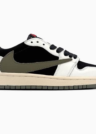 Кроссовки мужские, кроссовки женские, 1в1 люкс качество, кожа, nike air jordan 1 low x travis scott olive, sky-nik-0535