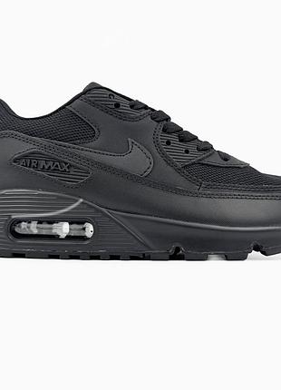 Кросівки чоловічі, кросівки жіночі, 1в1 люкс якість, шкіра, nike air max 90 triple black, sky-nik-0536