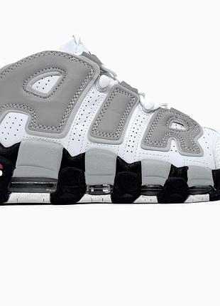 Кроссовки мужские, кроссовки женские, 1в1 люкс качество, кожа, nike air more uptempo 96 white/gray, sky-nik-0588