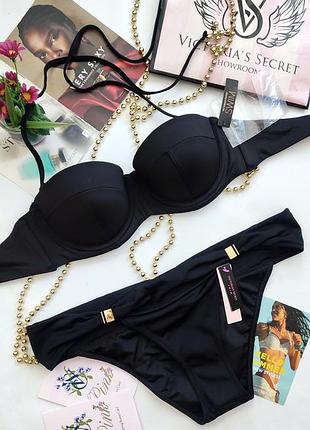 Victoria's secret xs s m l 40 38 36 34 купальник бандо базовий чорний