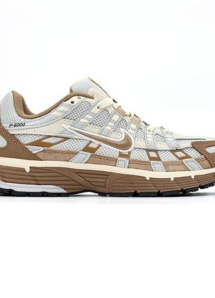 Кросівки чоловічі, кросівки жіночі, 1в1 люкс якість, шкіра, nike p-6000 beige/white, sky-nik-0455