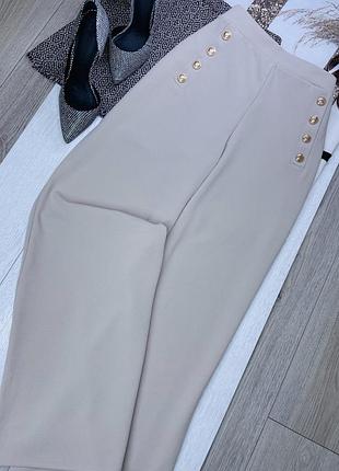 Бежеві брюки h&m l прямі брюки палаццо жіночі брюки з ґудзиками штани прямого крою