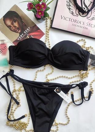 Victoria's secret xs s m l xl xxl 34 36 38 40 42 44 купальник бандо базовий гладкий бразильянки на зав'язках стрінги з жаткою