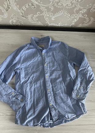 Дитяча класична блакитна бавовняна сорочка zara boys з довгим рукавом та класичним коміром.