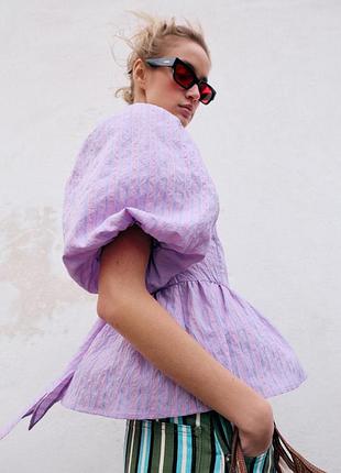 Бузкова блуза zara топ з бантом на спині s