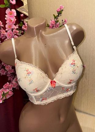 Бюстгалтер-бюстье корсет с цветочной вышивкой и пуш-ап от primark 32c 70c