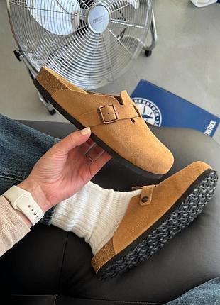 Бежевые шлепанцы унисекс birkenstock boston coffee x биркеншток 44