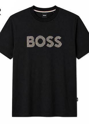 Чоловіча футболка boss чорна з контрастним логотипом, короткий рукав, круглий виріз, casual стиль.