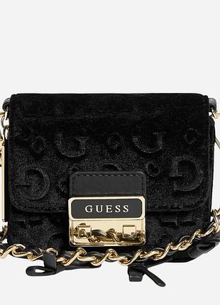 Сумка крос-боді через плече жіноча маленька guess elssie card case crossbody чорна
