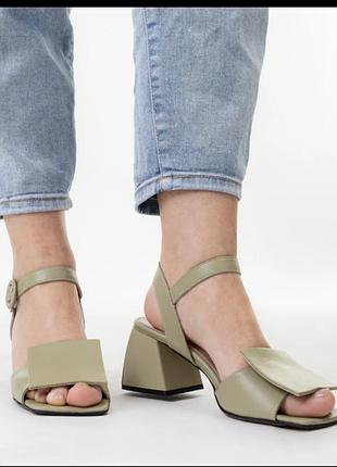 Босоножки кожаные, оливка, на толстом каблуке, evromoda, 25,7см