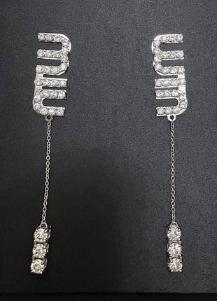 Сережки підвіски з камінцями кристалами люкс якість crystal logo drop earrings